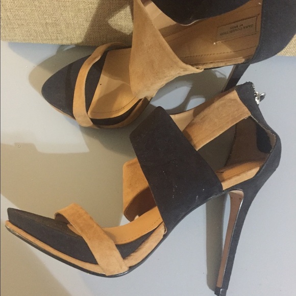 Zara Black‎ & tan brown suede open toe cross band platform stilettos size 41/10 - Picture 6 of 14
